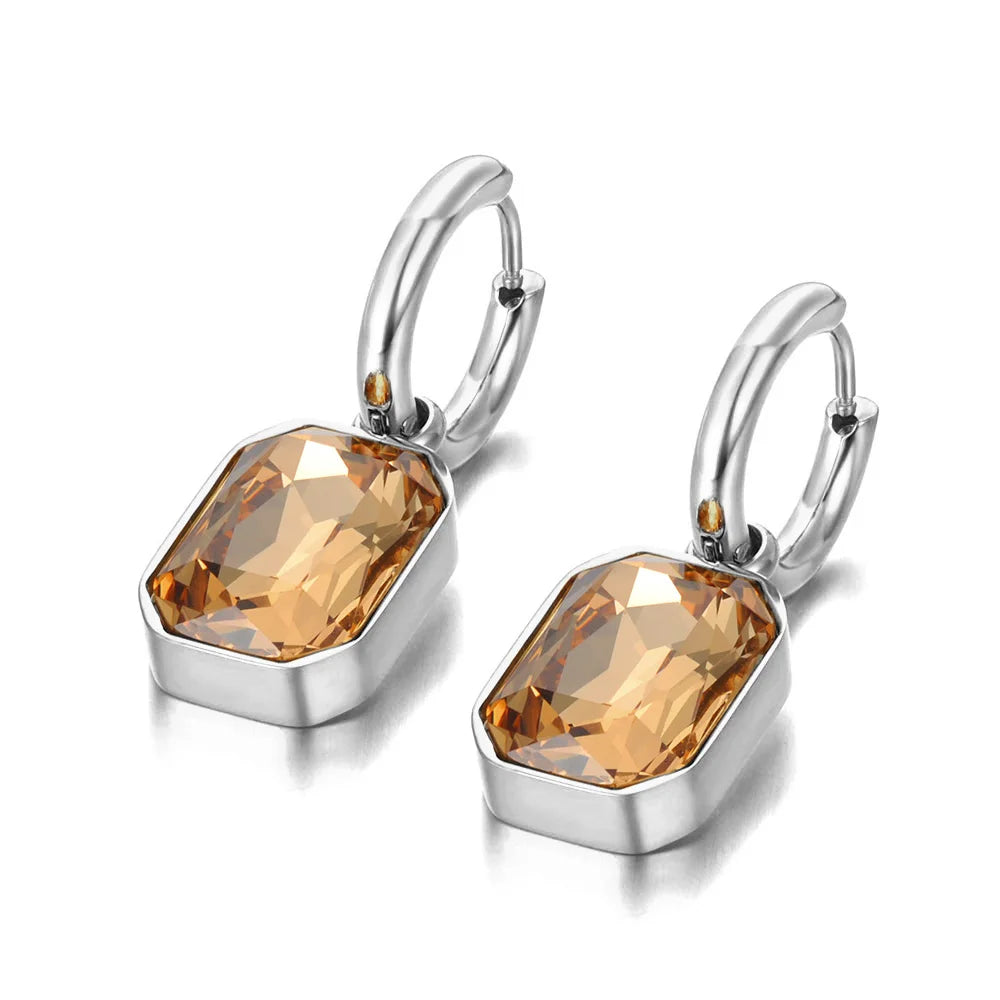 JeeMango 316L Stainless Steel Geometric Square Cubic Zirconia Crystal Pendant Necklace Jewelry For Women JN23076