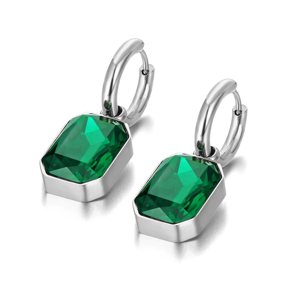 JeeMango 316L Stainless Steel Geometric Square Cubic Zirconia Crystal Pendant Necklace Jewelry For Women JN23076