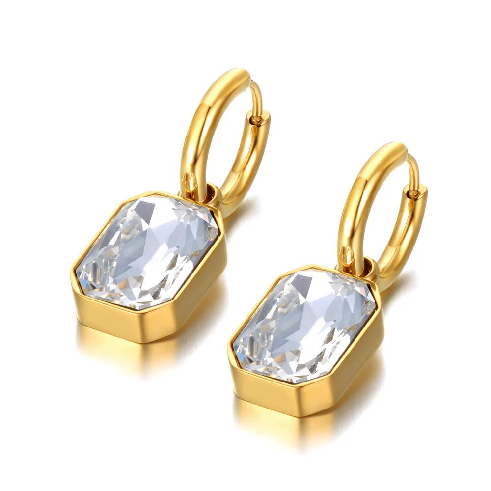 JeeMango 316L Stainless Steel Geometric Square Cubic Zirconia Crystal Pendant Necklace Jewelry For Women JN23076