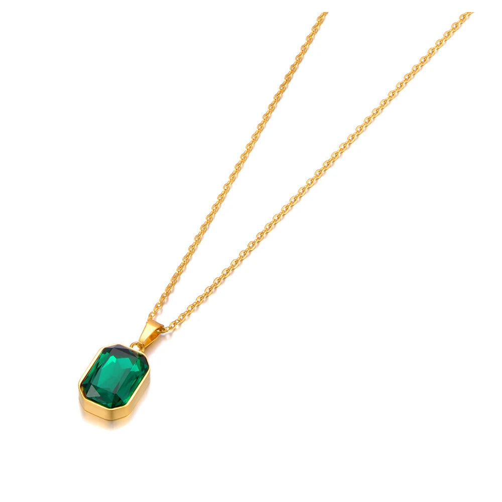 JeeMango 316L Stainless Steel Geometric Square Cubic Zirconia Crystal Pendant Necklace Jewelry For Women JN23076