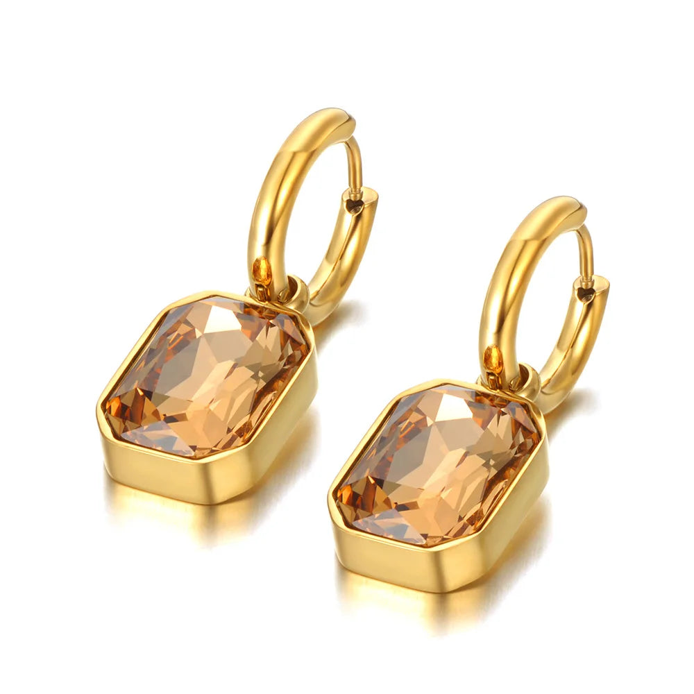 JeeMango 316L Stainless Steel Geometric Square Cubic Zirconia Crystal Pendant Necklace Jewelry For Women JN23076