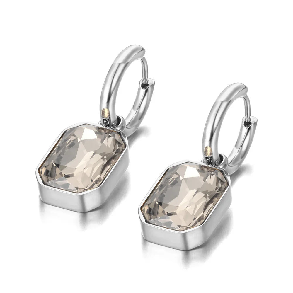 JeeMango 316L Stainless Steel Geometric Square Cubic Zirconia Crystal Pendant Necklace Jewelry For Women JN23076